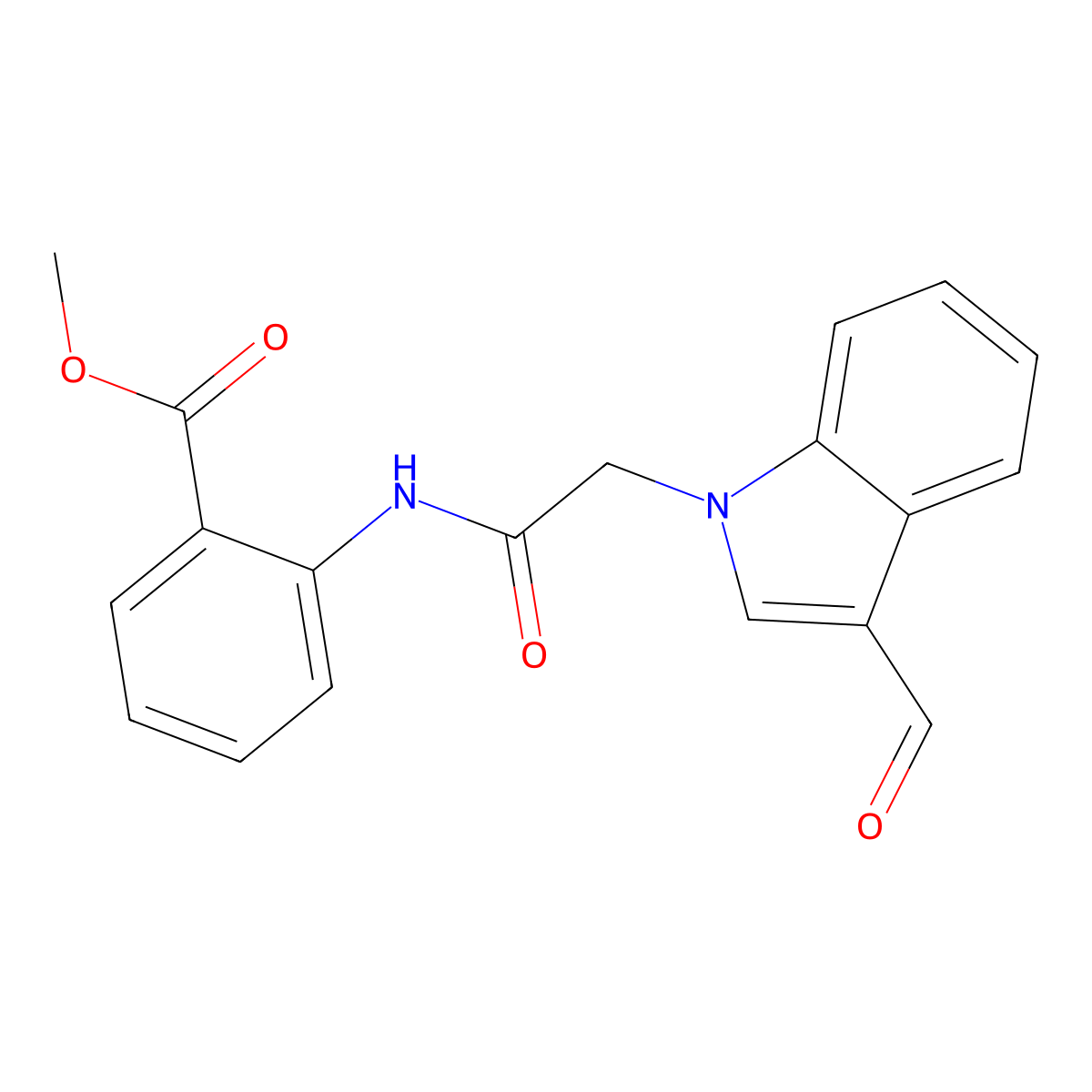 Methyl 2-(2-(3-formyl-1H-indol-1-yl)acetamido)benzoate molecular structure, CAS 592546-80-0