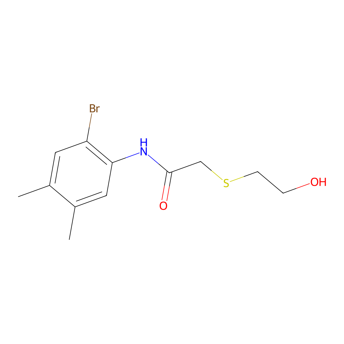 N-(2-bromo-4,5-dimethylphenyl)-2-[(2-hydroxyethyl)sulfanyl]acetamide molecular structure, CAS 592548-06-6