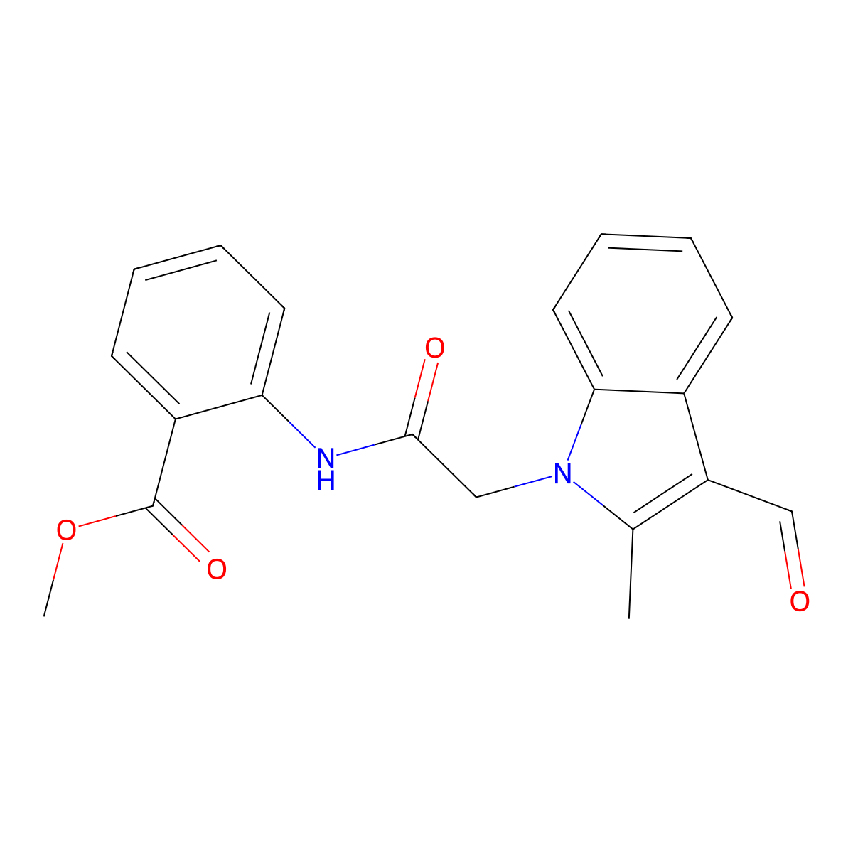 methyl 2-{[(3-formyl-2-methyl-1H-indol-1-yl)acetyl]amino}benzoate molecular structure, CAS 592550-48-6