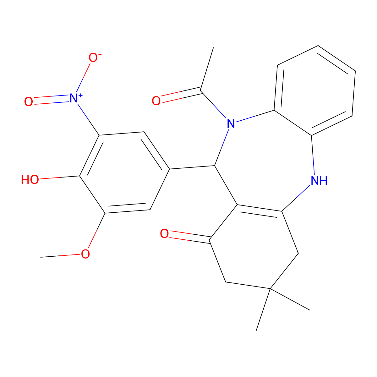 5-Acetyl-6-(4-hydroxy-3-methoxy-5-nitrophenyl)-9,9-dimethyl-6,8,10,11-tetrahydrobenzo[b][1,4]benzodiazepin-7-one molecular structure, CAS 5926-36-3