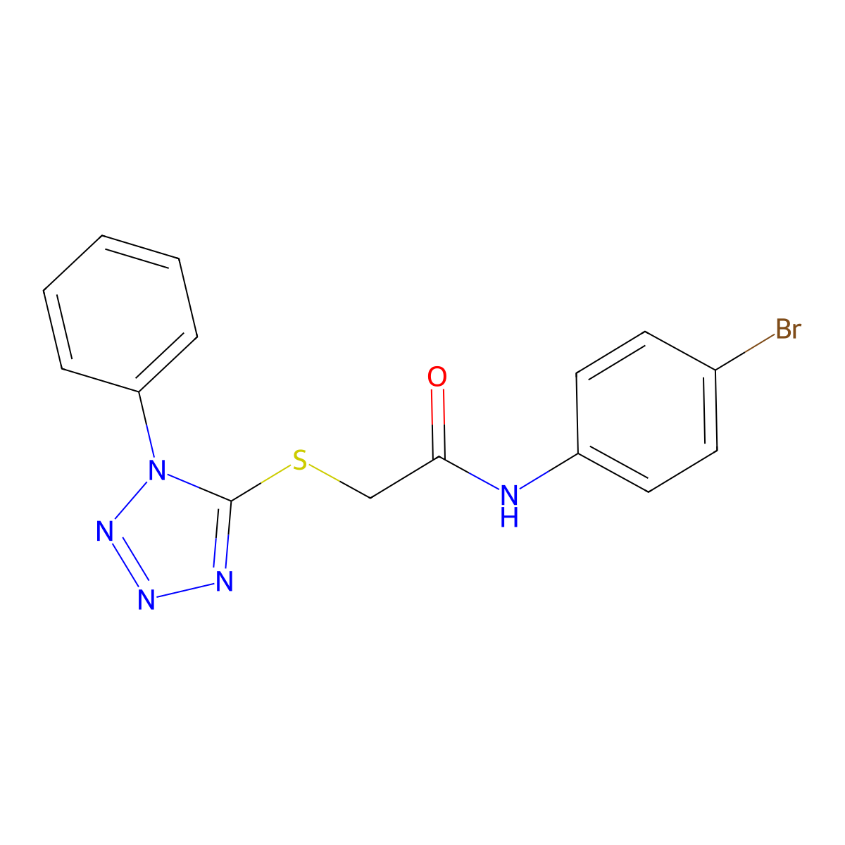 N-(4-bromophenyl)-2-[(1-phenyl-1H-tetrazol-5-yl)sulfanyl]acetamide molecular structure, CAS 5926-98-7