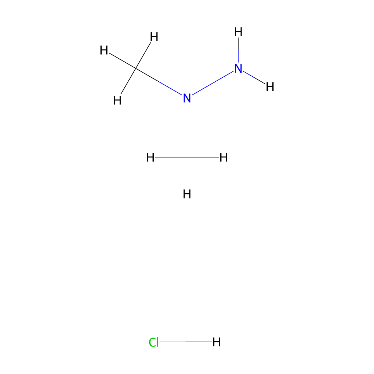 1,1-Dimethylhydrazine monohydrochloride molecular structure, CAS 593-82-8