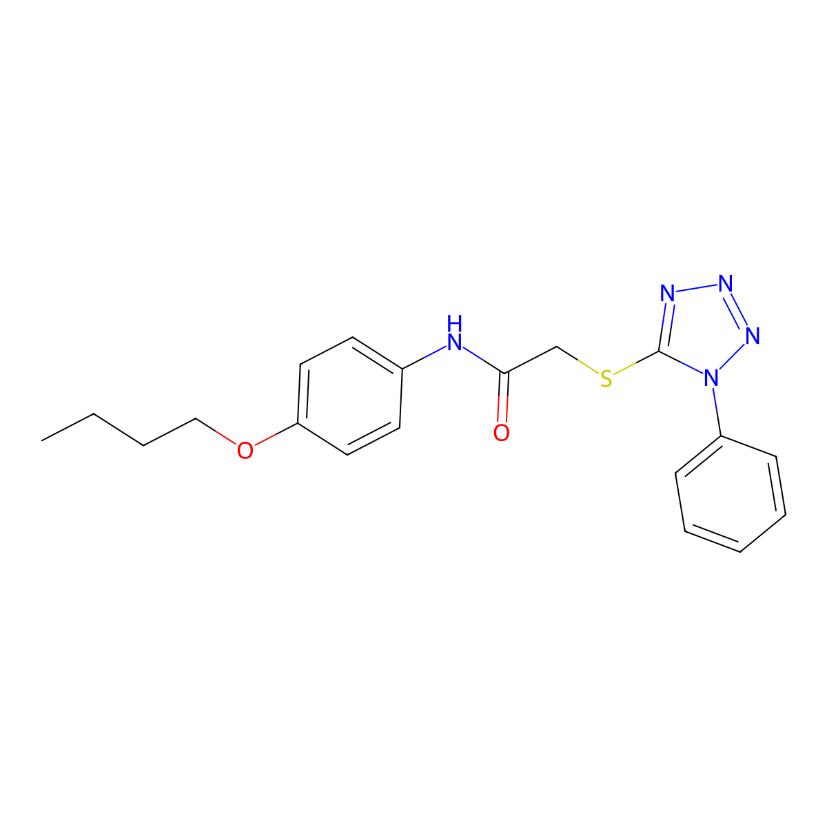 N-(4-butoxyphenyl)-2-[(1-phenyl-1H-tetrazol-5-yl)sulfanyl]acetamide molecular structure, CAS 5930-23-4