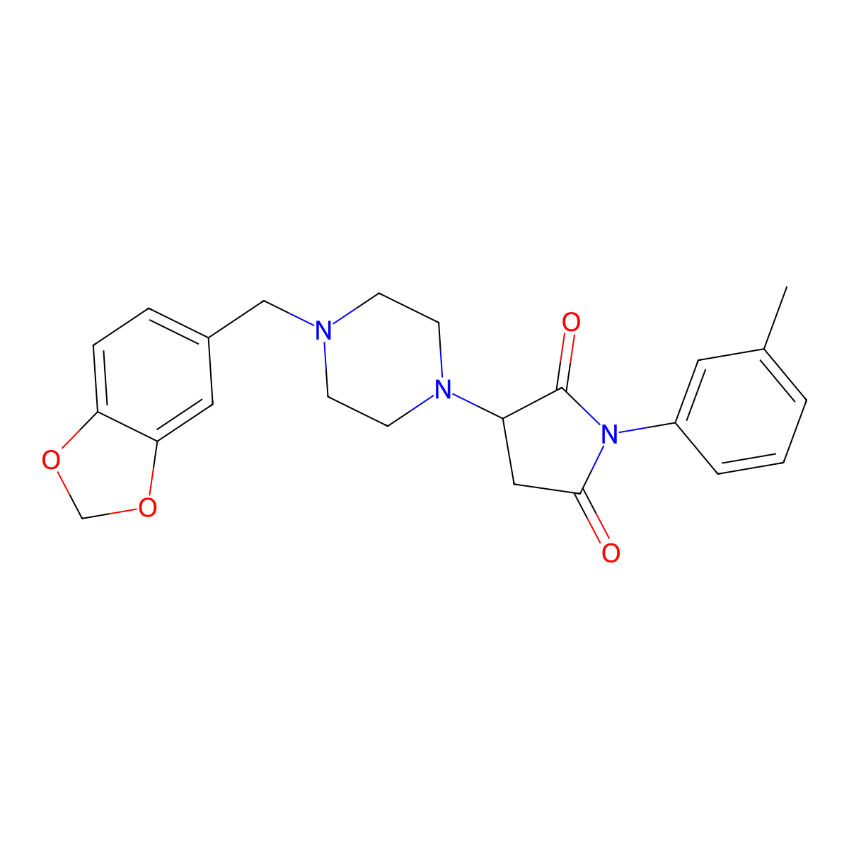3-[4-(1,3-Benzodioxol-5-ylmethyl)piperazin-1-yl]-1-(3-methylphenyl)pyrrolidine-2,5-dione molecular structure, CAS 5931-00-0