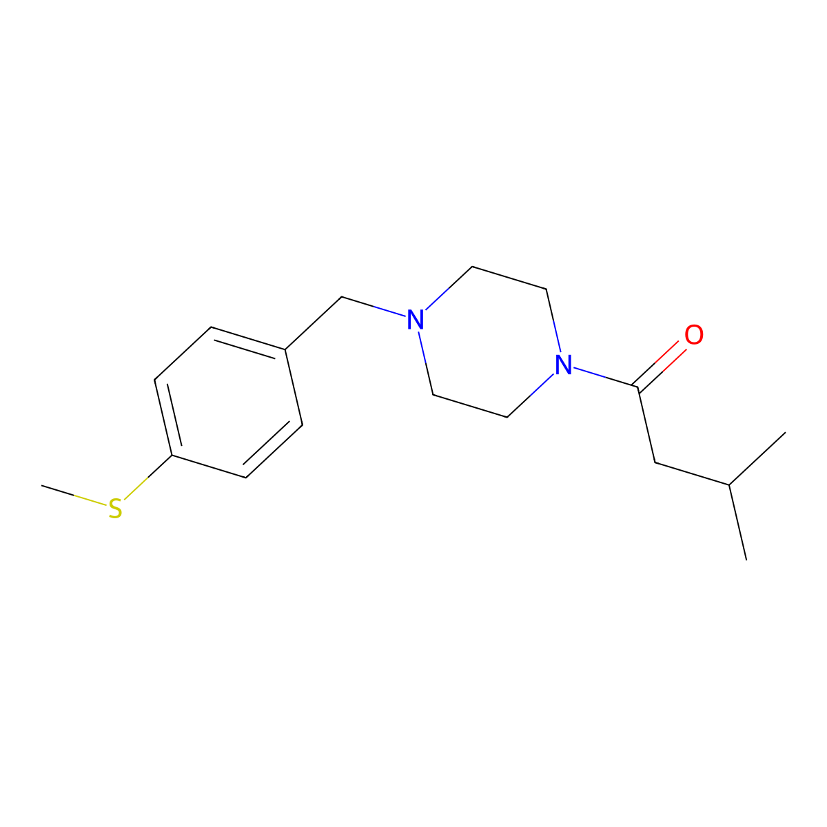 3-Methyl-1-[4-(4-methylsulfanyl-benzyl)-piperazin-1-yl]-butan-1-one molecular structure, CAS 5931-14-6