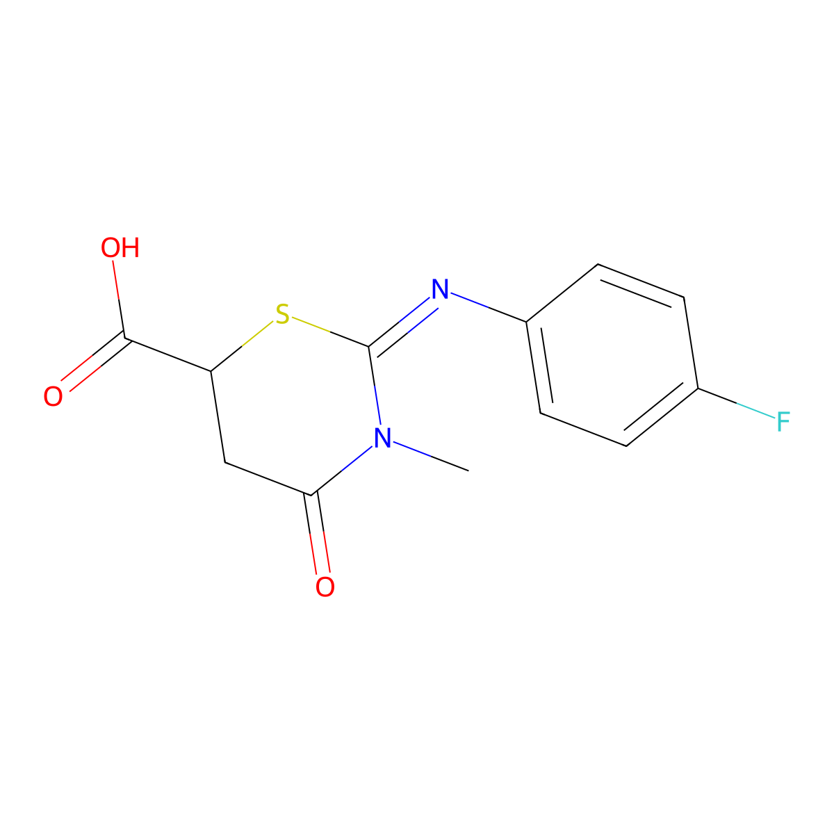 2-(4-Fluoro-phenylimino)-3-methyl-4-oxo-[1,3]thiazinane-6-carboxylic acid molecular structure, CAS 5931-69-1