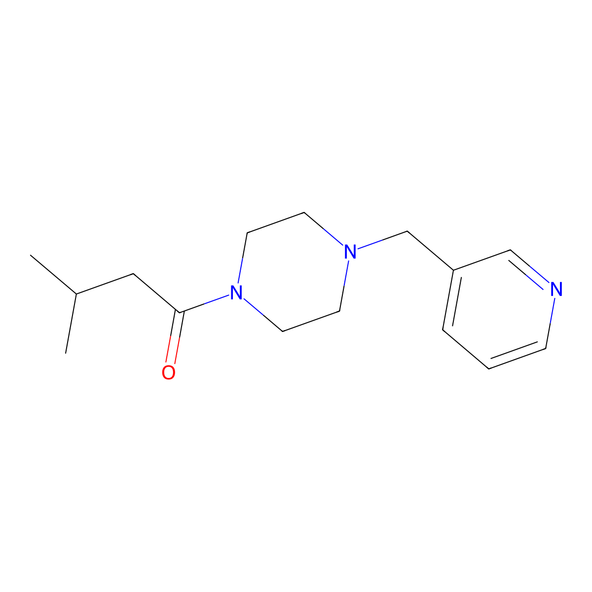 3-Methyl-1-(4-pyridin-3-ylmethyl-piperazin-1-yl)-butan-1-one molecular structure, CAS 5931-84-0