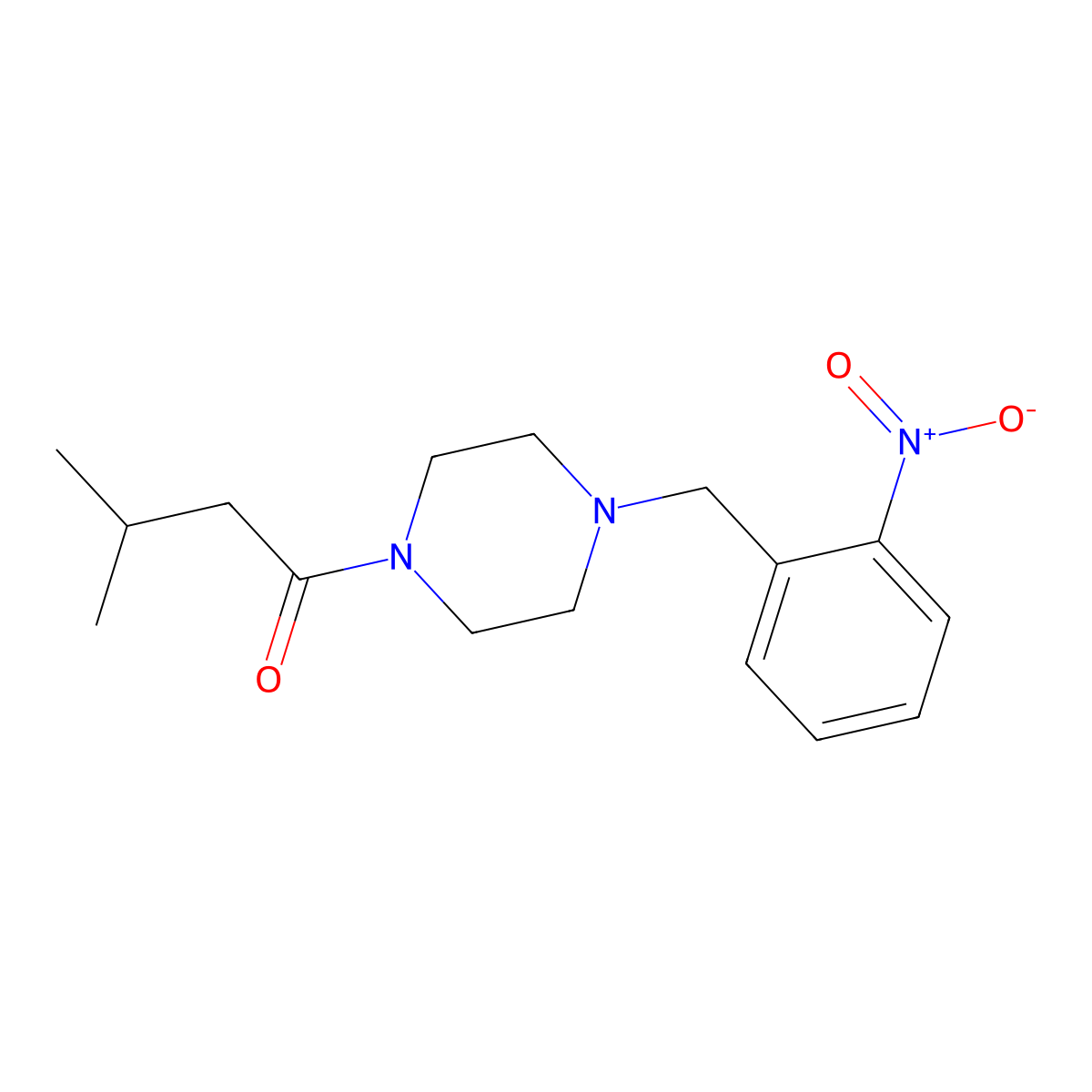 3-Methyl-1-[4-[(2-nitrophenyl)methyl]piperazin-1-yl]butan-1-one molecular structure, CAS 5931-97-5