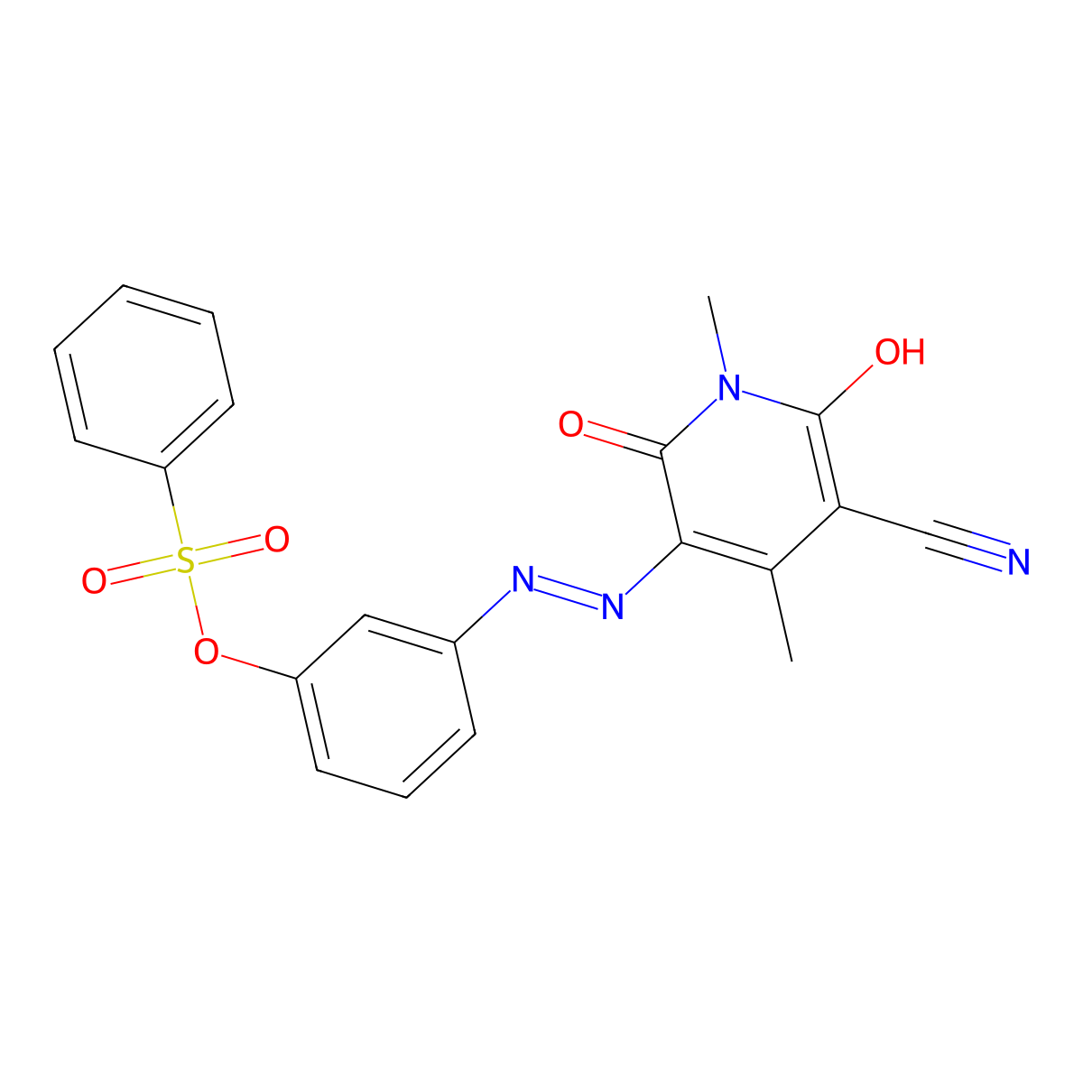 1,2-Dihydro-6-hydroxy-1,4-dimethyl-2-oxo-5-((3-((phenylsulphonyl)oxy)phenyl)azo)nicotinonitrile molecular structure, CAS 59312-61-7