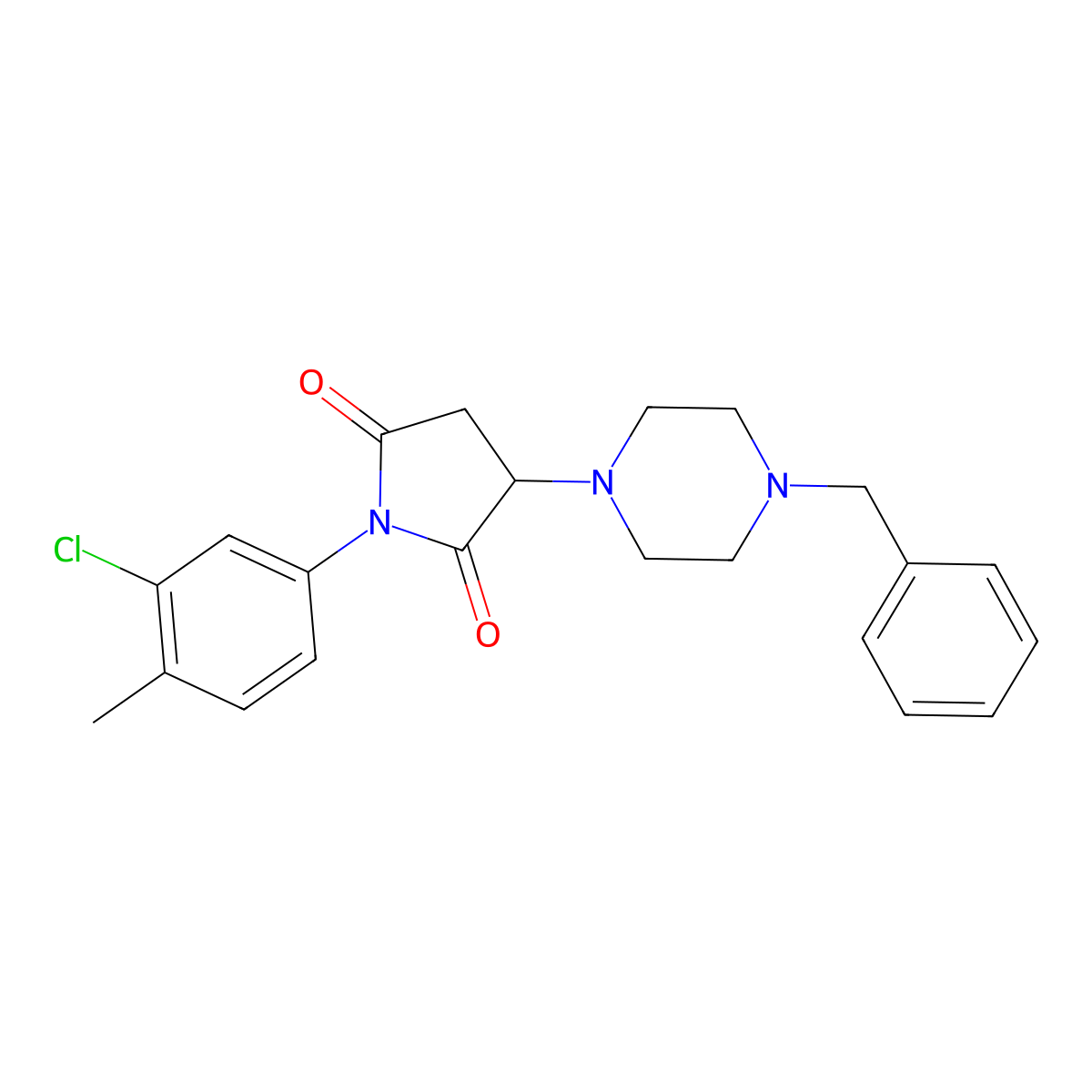 3-(4-Benzylpiperazin-1-yl)-1-(3-chloro-4-methylphenyl)pyrrolidine-2,5-dione molecular structure, CAS 5932-23-0