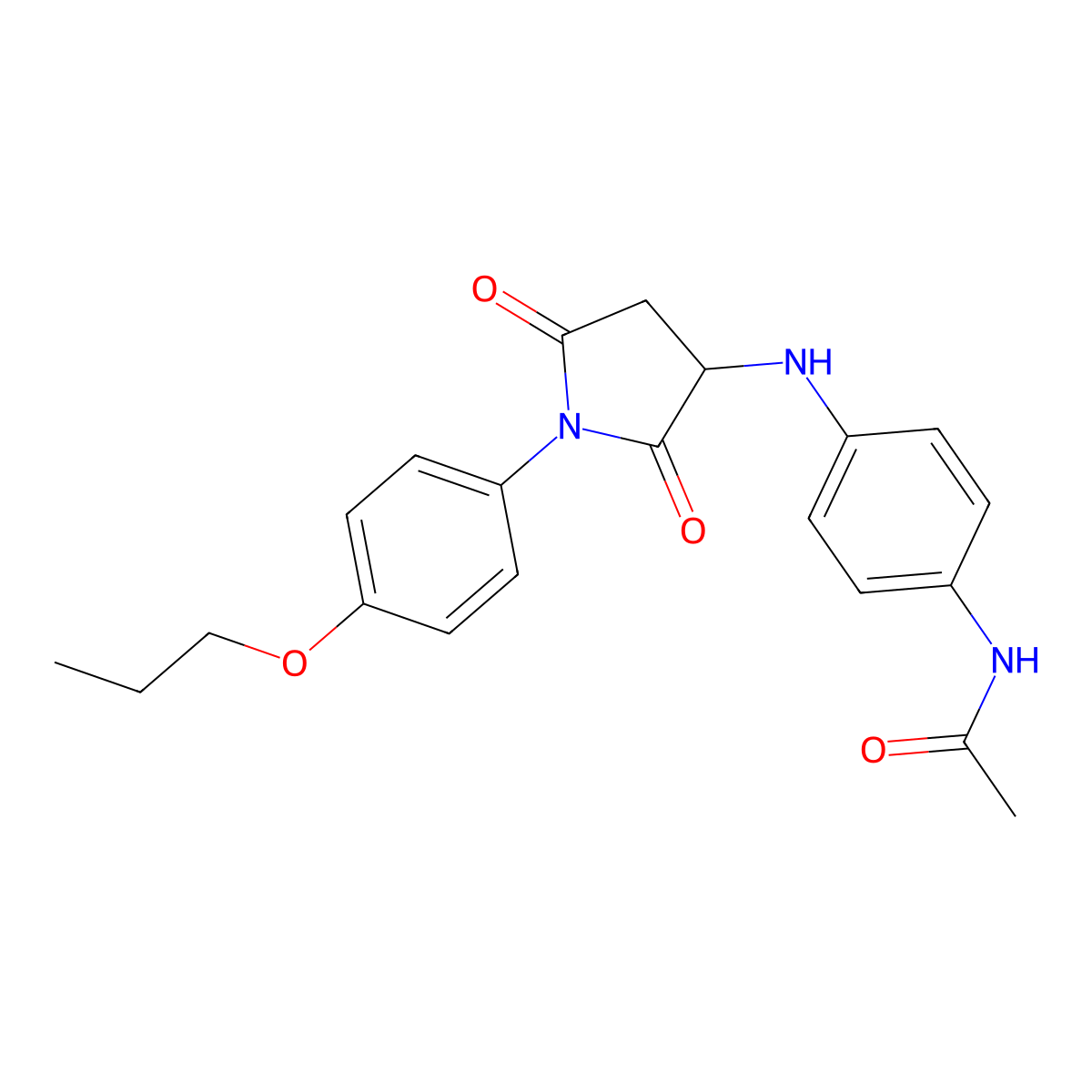 N-(4-{[(3R)-2,5-dioxo-1-(4-propoxyphenyl)pyrrolidin-3-yl]amino}phenyl)acetamide molecular structure, CAS 5932-38-7
