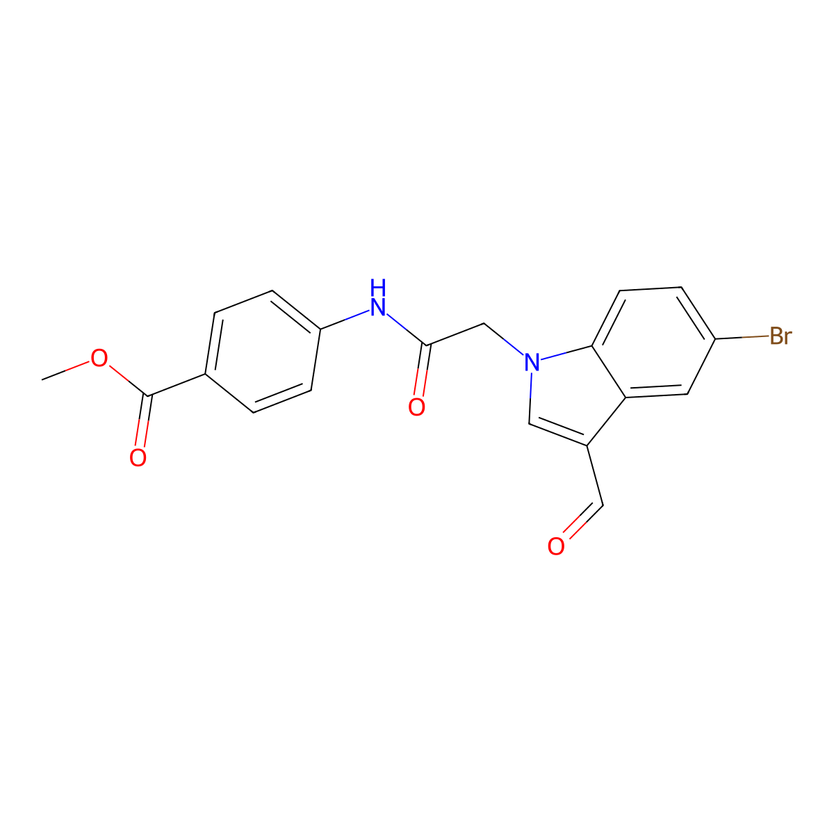 methyl 4-{[(5-bromo-3-formyl-1H-indol-1-yl)acetyl]amino}benzoate molecular structure, CAS 593235-61-1