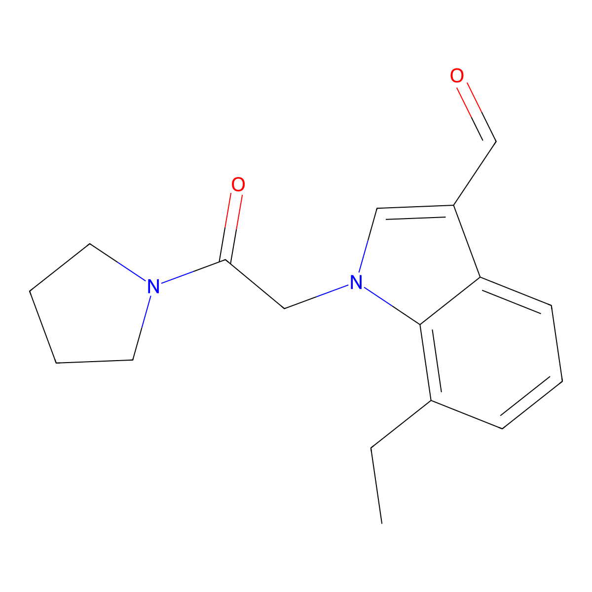 7-Ethyl-1-(2-oxo-2-(pyrrolidin-1-yl)ethyl)-1H-indole-3-carbaldehyde molecular structure, CAS 593237-24-2