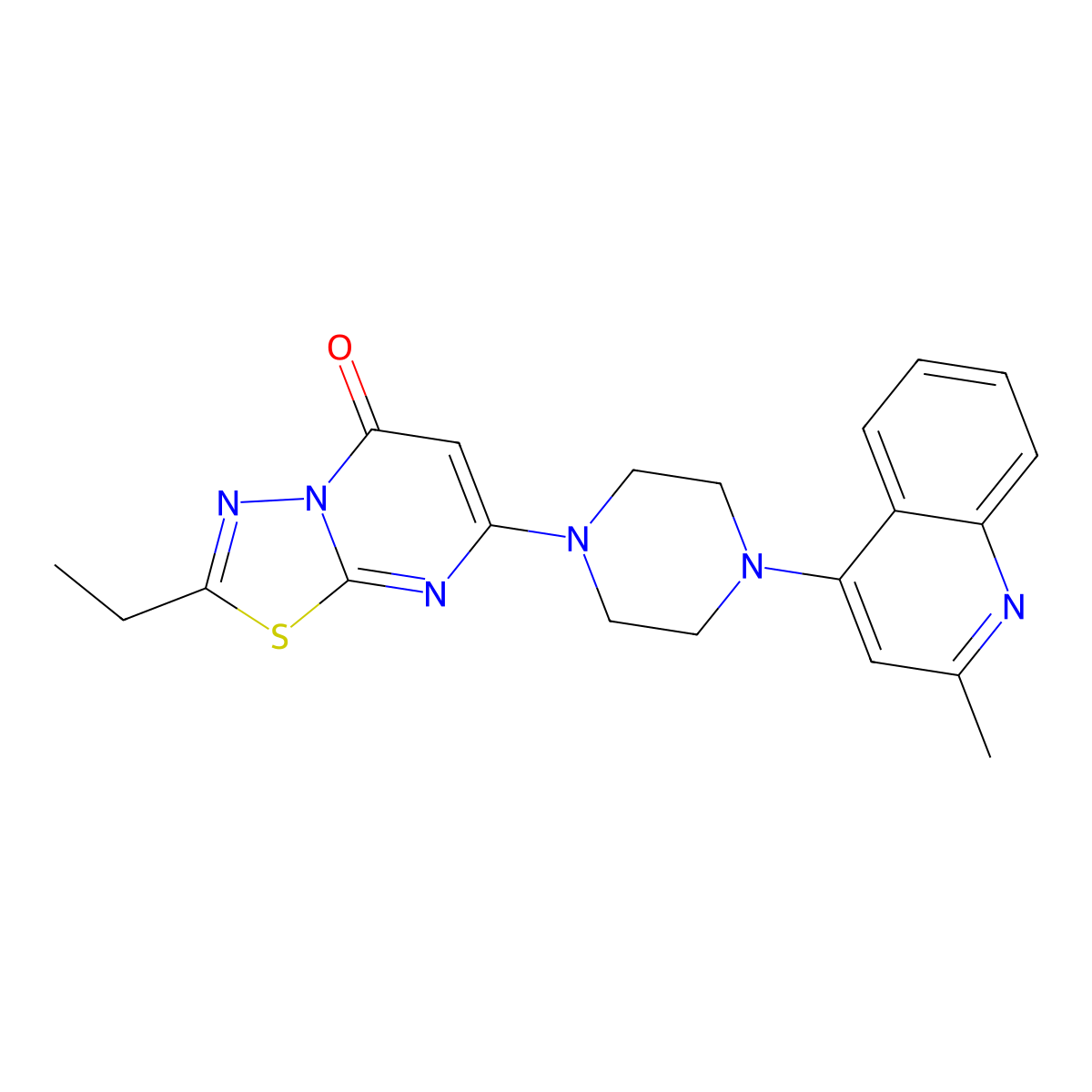 2-Ethyl-7-[4-(2-methylquinolin-4-yl)piperazin-1-yl]-[1,3,4]thiadiazolo[3,2-a]pyrimidin-5-one molecular structure, CAS 593237-40-2