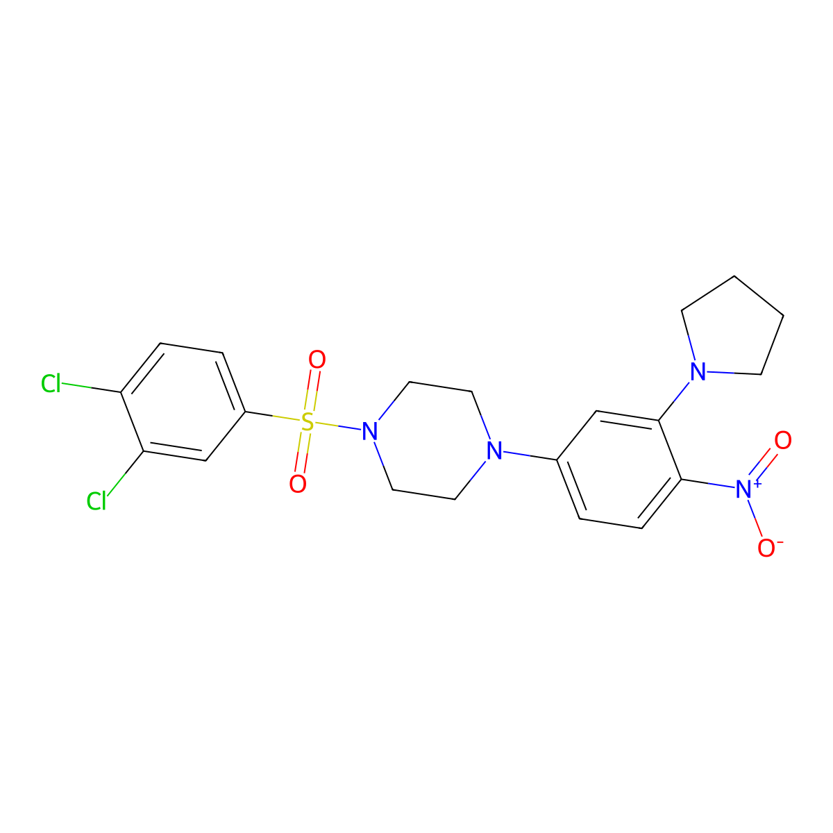 1-(3,4-Dichlorophenyl)sulfonyl-4-(4-nitro-3-pyrrolidin-1-ylphenyl)piperazine molecular structure, CAS 593237-43-5