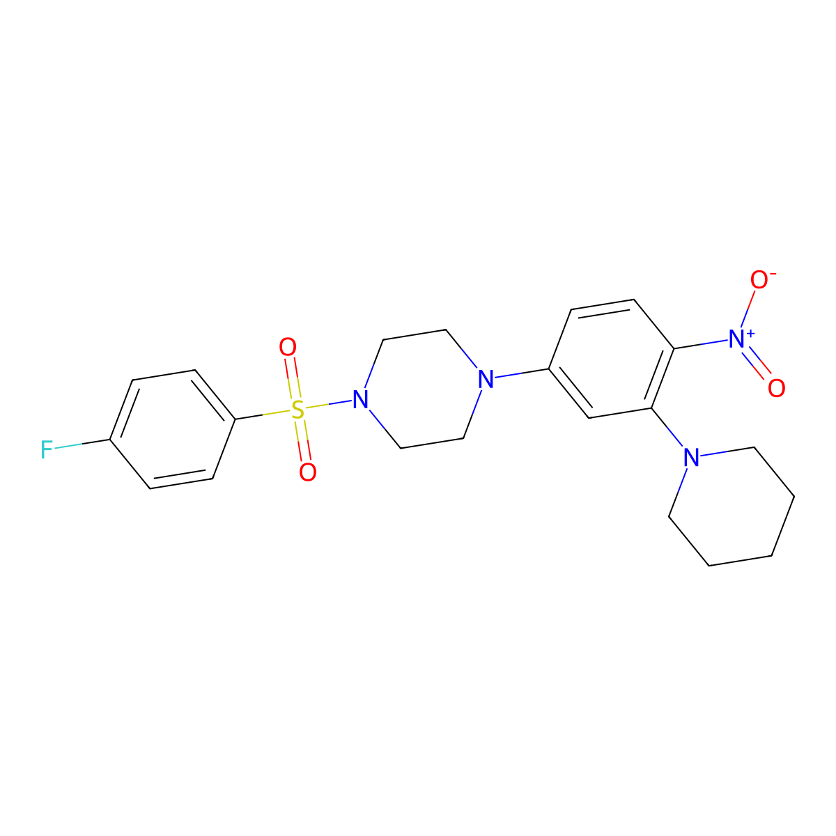 1-(4-Fluorophenyl)sulfonyl-4-(4-nitro-3-piperidin-1-ylphenyl)piperazine molecular structure, CAS 593237-44-6
