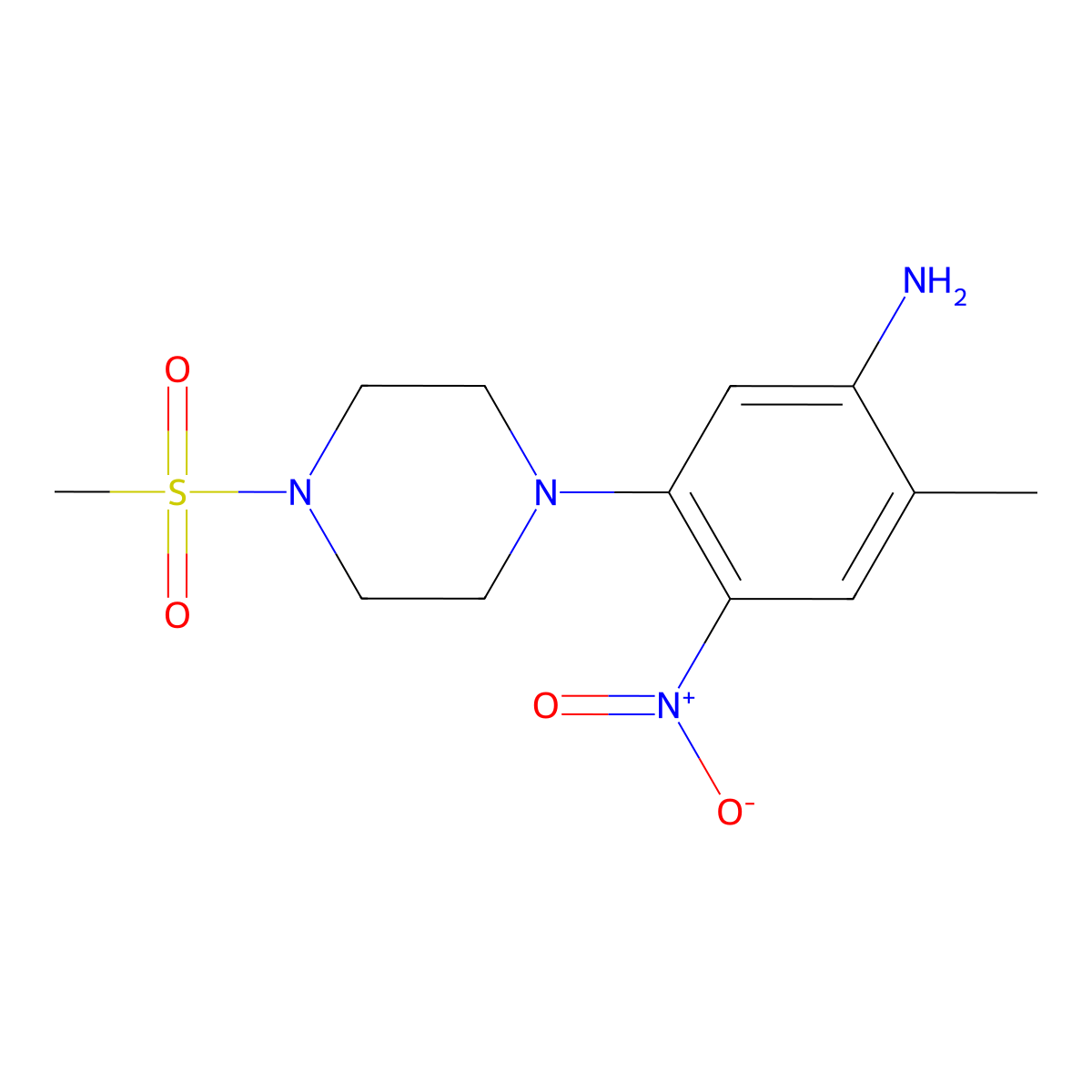 2-Methyl-5-(4-methylsulfonylpiperazin-1-yl)-4-nitroaniline molecular structure, CAS 593237-46-8