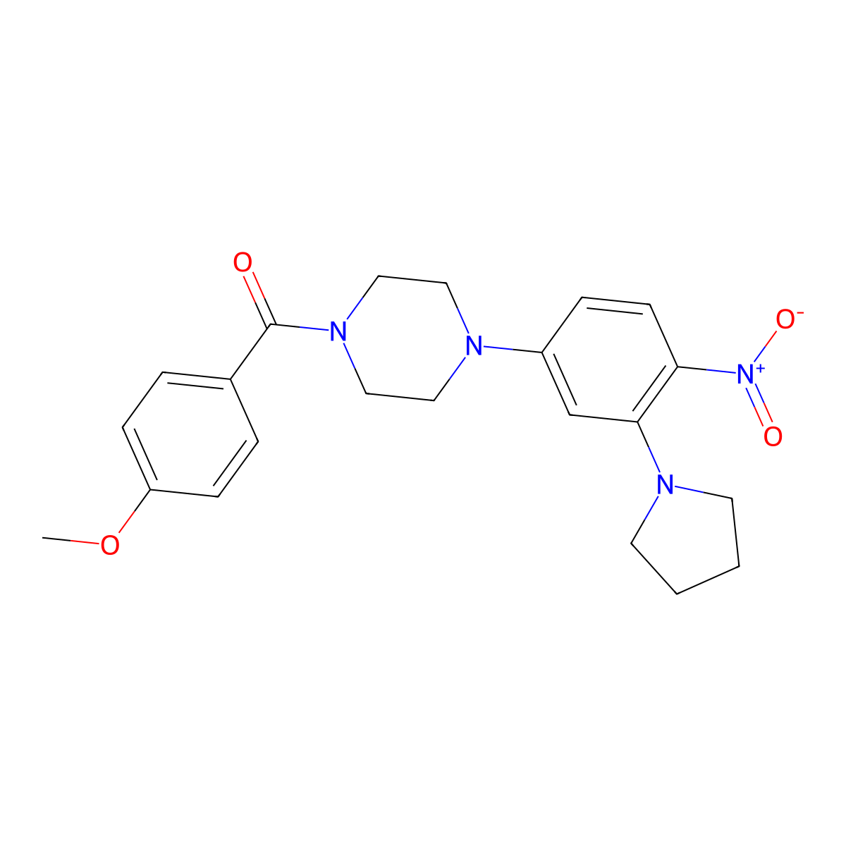 (4-Methoxyphenyl)-[4-(4-nitro-3-pyrrolidin-1-ylphenyl)piperazin-1-yl]methanone molecular structure, CAS 593237-47-9