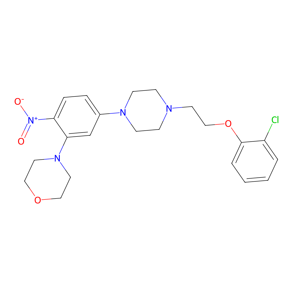 4-(5-{4-[2-(2-Chlorophenoxy)ethyl]piperazin-1-yl}-2-nitrophenyl)morpholine molecular structure, CAS 593237-55-9