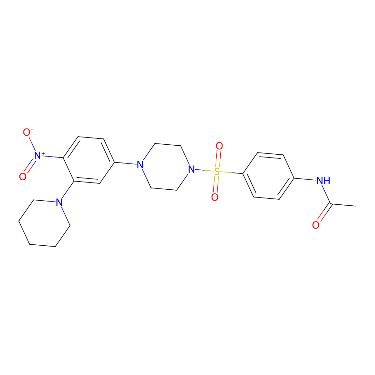 N-[4-[4-(4-nitro-3-piperidin-1-ylphenyl)piperazin-1-yl]sulfonylphenyl]acetamide molecular structure, CAS 593237-57-1