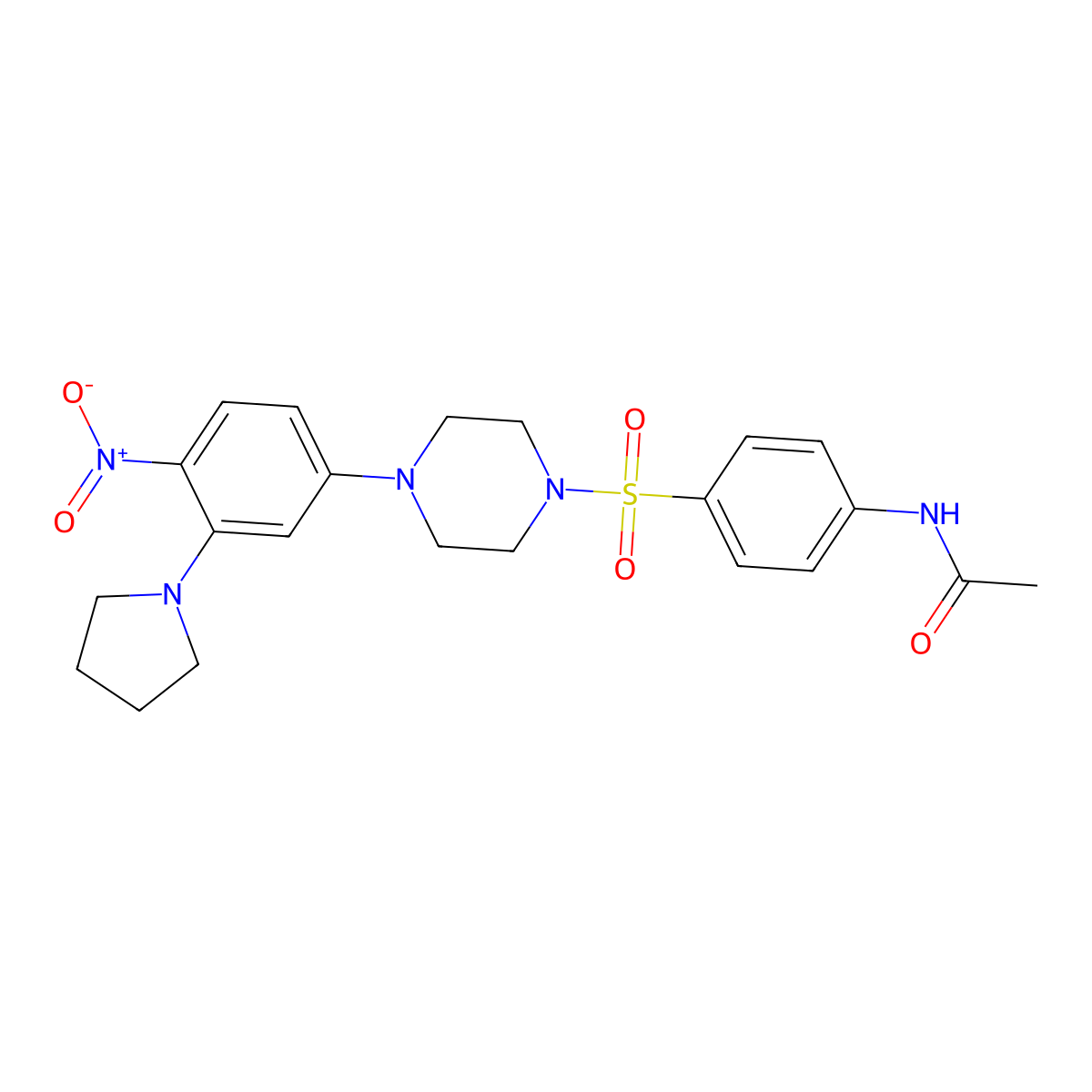 N-[4-[4-(4-nitro-3-pyrrolidin-1-ylphenyl)piperazin-1-yl]sulfonylphenyl]acetamide molecular structure, CAS 593237-58-2