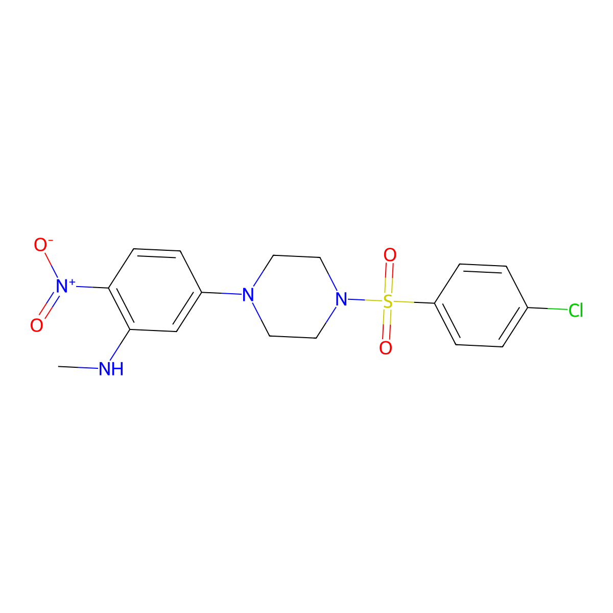 5-[4-(4-chlorophenyl)sulfonylpiperazin-1-yl]-N-methyl-2-nitroaniline molecular structure, CAS 593237-60-6