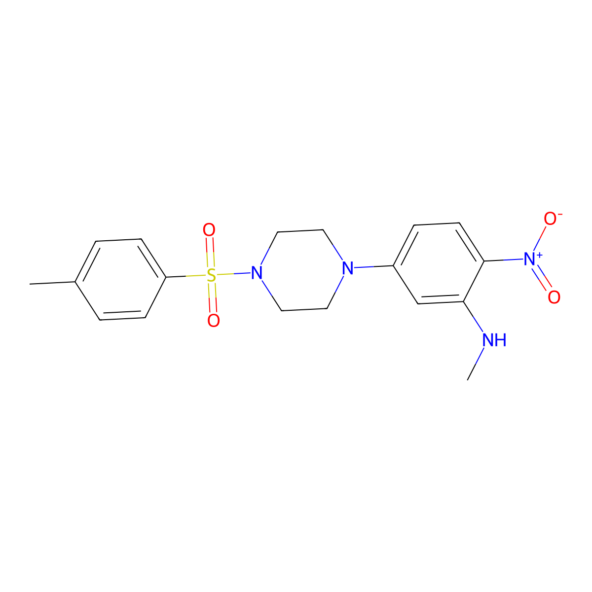 N-methyl-5-[4-(4-methylphenyl)sulfonylpiperazin-1-yl]-2-nitroaniline molecular structure, CAS 593237-61-7