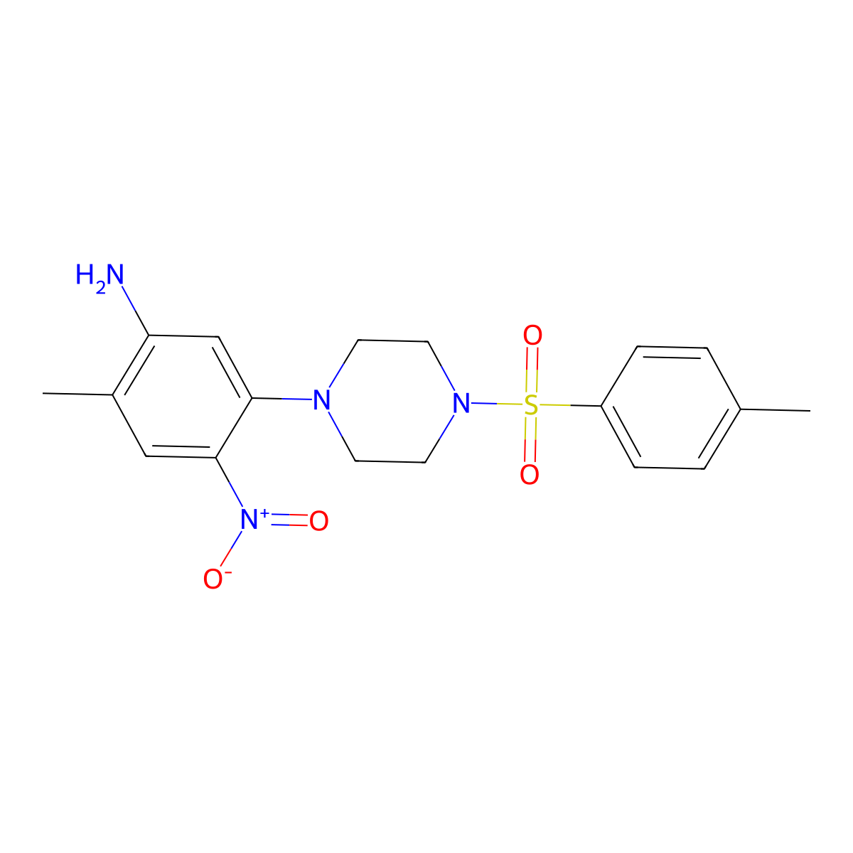 2-Methyl-5-[4-(4-methylphenyl)sulfonylpiperazin-1-yl]-4-nitroaniline molecular structure, CAS 593237-70-8