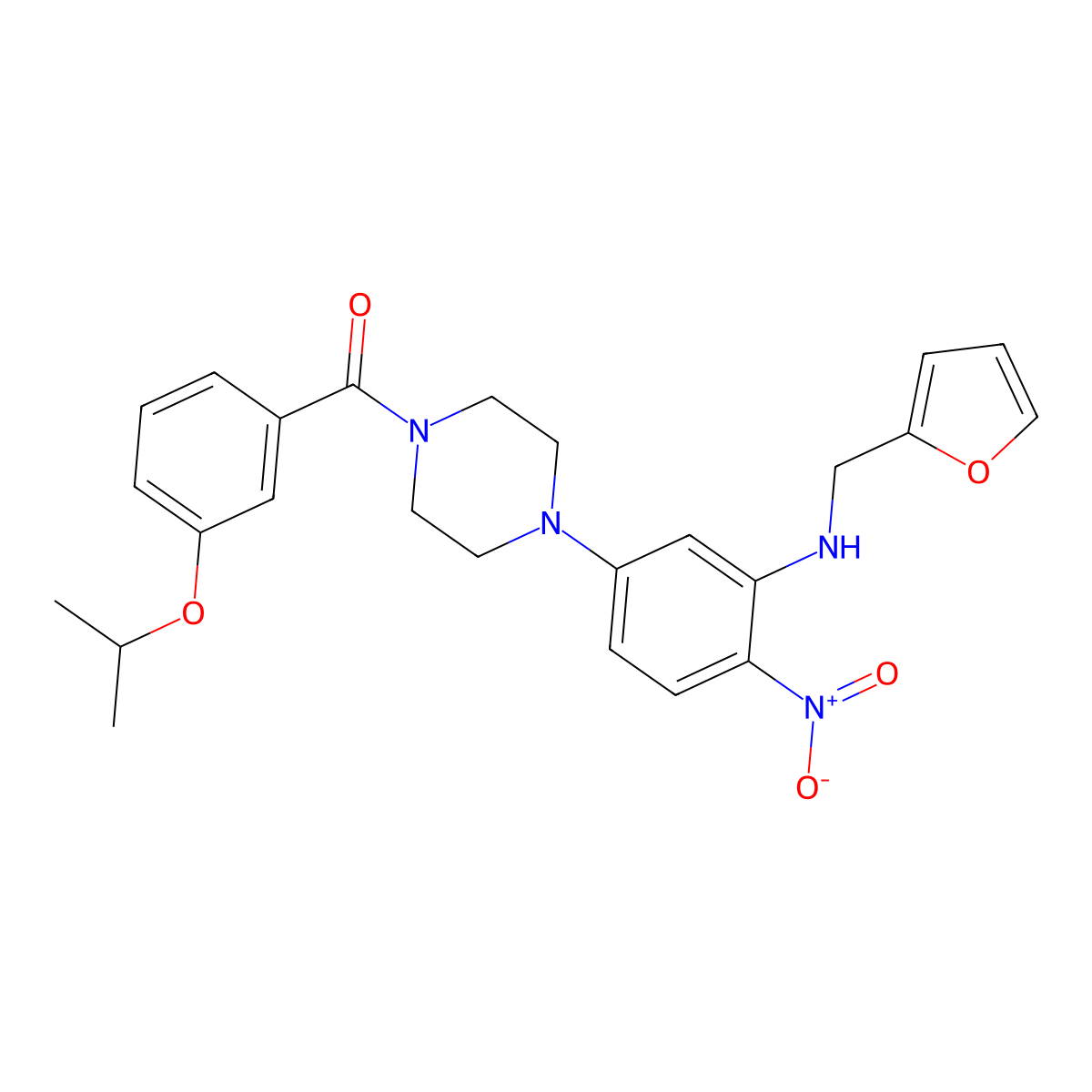 (4-{3-[(Furan-2-ylmethyl)amino]-4-nitrophenyl}piperazin-1-yl)[3-(propan-2-yloxy)phenyl]methanone molecular structure, CAS 593237-77-5