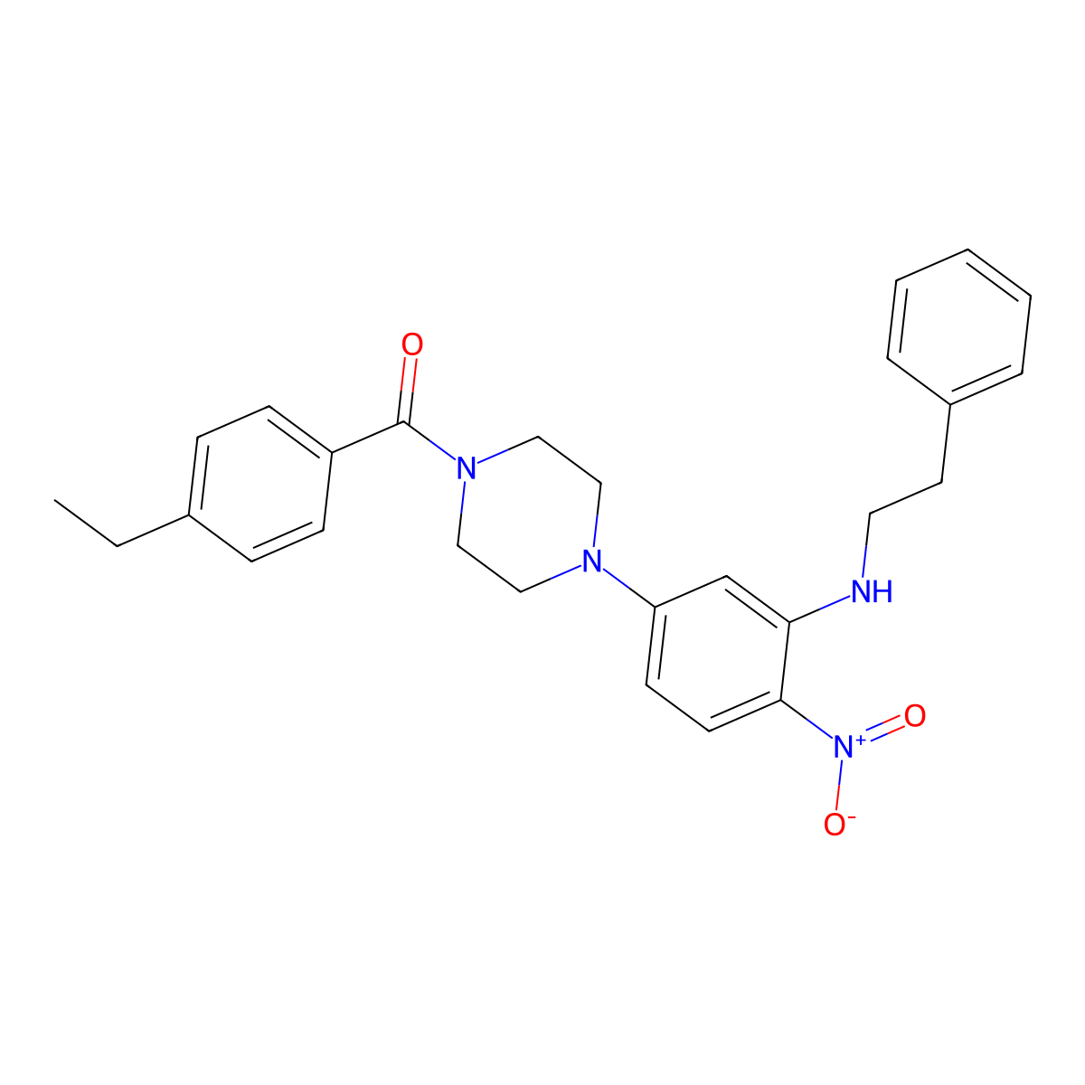 (4-Ethylphenyl)(4-{4-nitro-3-[(2-phenylethyl)amino]phenyl}piperazin-1-yl)methanone molecular structure, CAS 593237-79-7