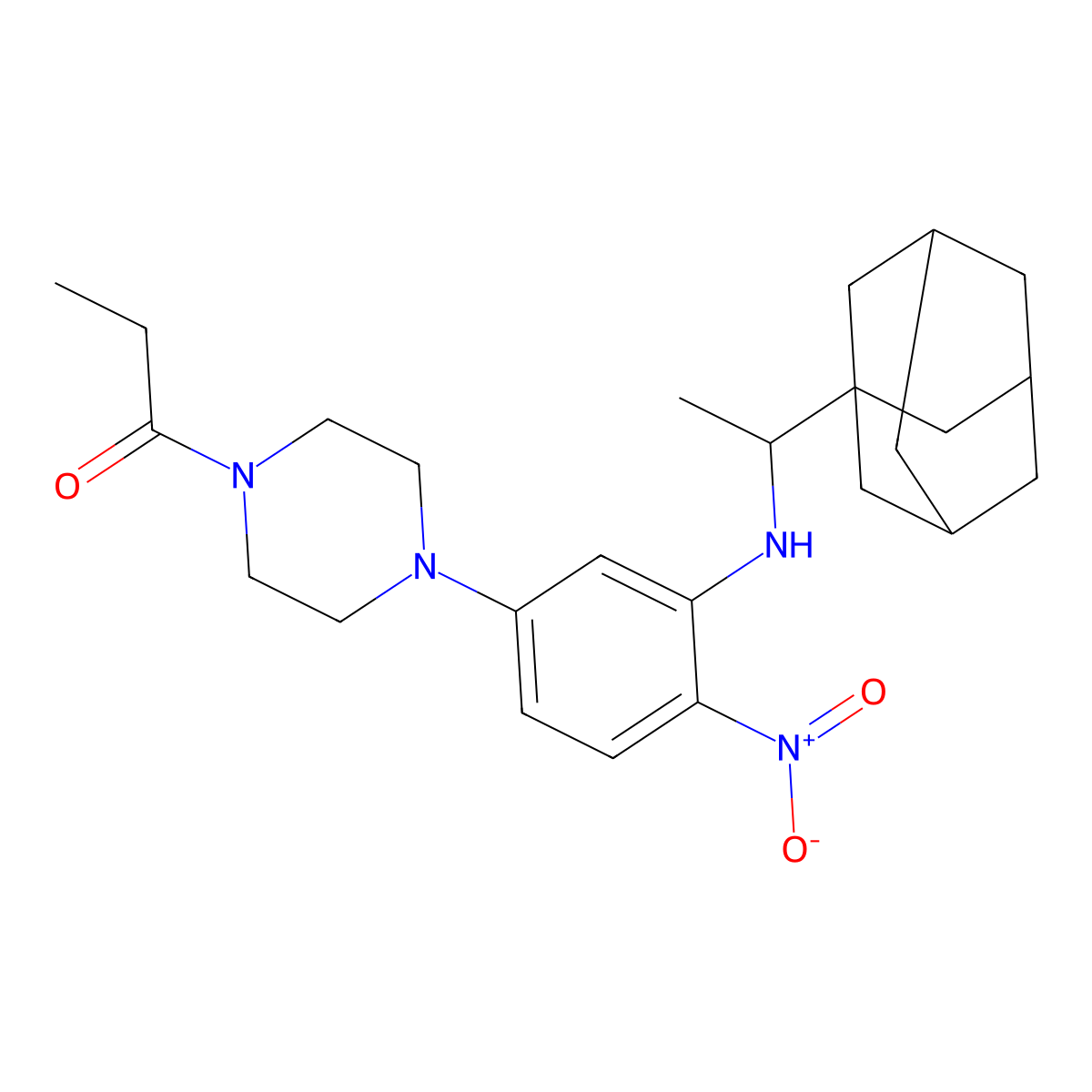 1-[4-[3-[1-(1-Adamantyl)ethylamino]-4-nitrophenyl]piperazin-1-yl]propan-1-one molecular structure, CAS 593237-80-0