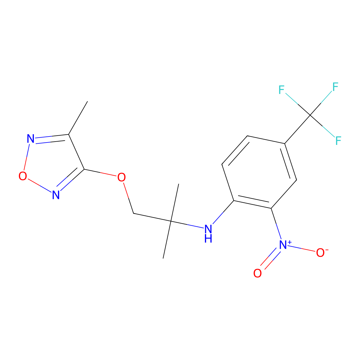 N-[2-methyl-1-[(4-methyl-1,2,5-oxadiazol-3-yl)oxy]propan-2-yl]-2-nitro-4-(trifluoromethyl)aniline molecular structure, CAS 593237-87-7