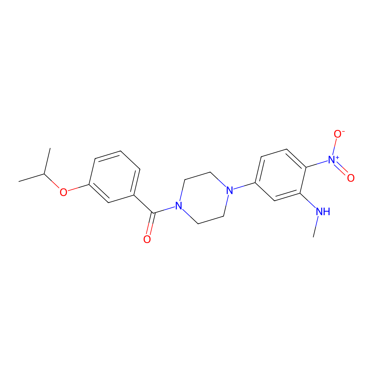 [4-[3-(Methylamino)-4-nitrophenyl]piperazin-1-yl]-(3-propan-2-yloxyphenyl)methanone molecular structure, CAS 593237-93-5