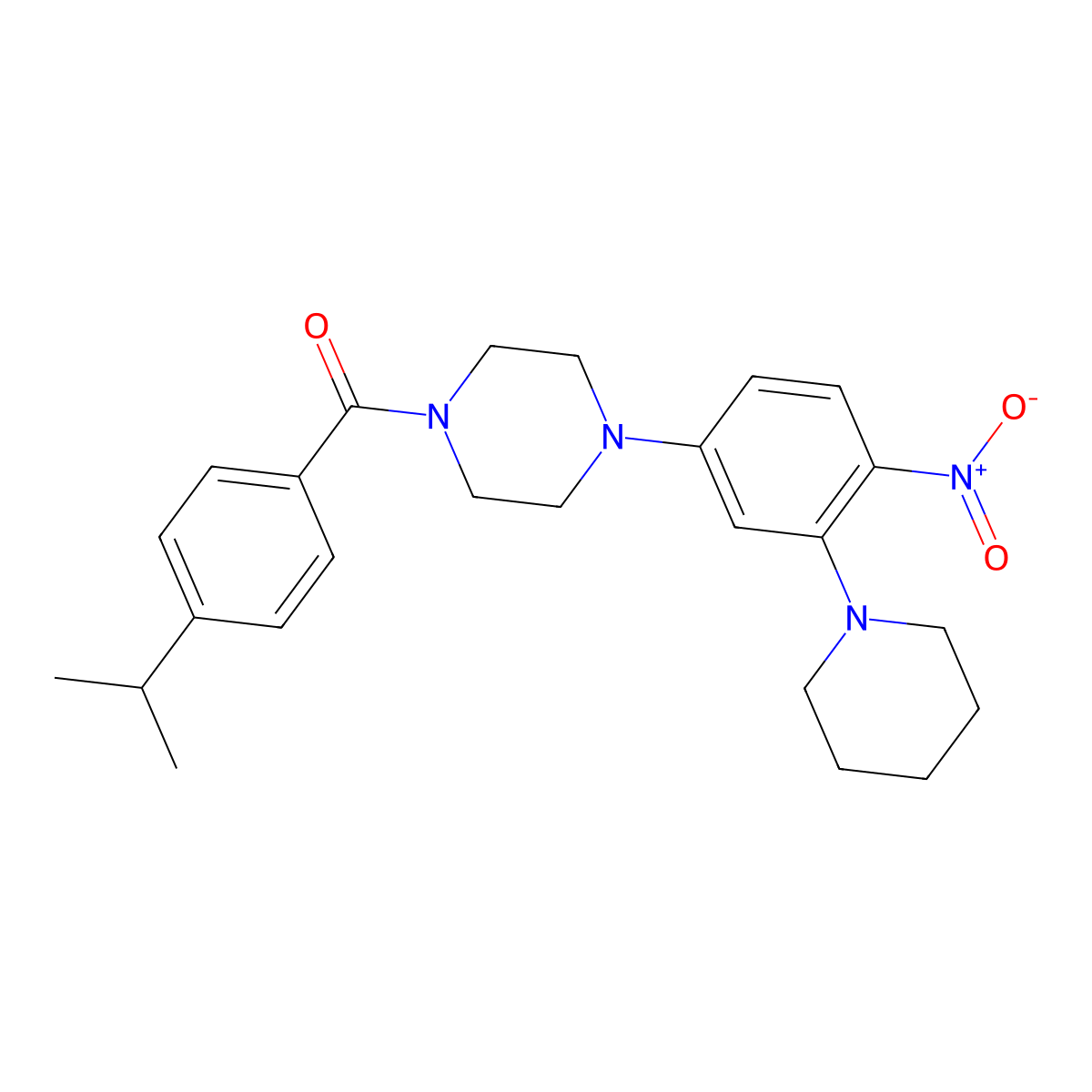 [4-(4-Nitro-3-piperidin-1-ylphenyl)piperazin-1-yl]-(4-propan-2-ylphenyl)methanone molecular structure, CAS 593237-94-6