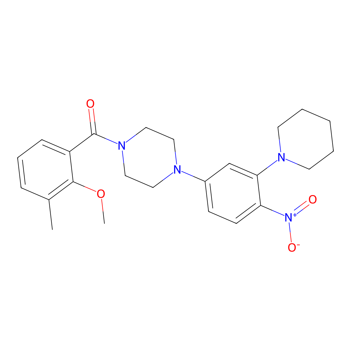 (2-Methoxy-3-methylphenyl)-[4-(4-nitro-3-piperidin-1-ylphenyl)piperazin-1-yl]methanone molecular structure, CAS 593237-95-7