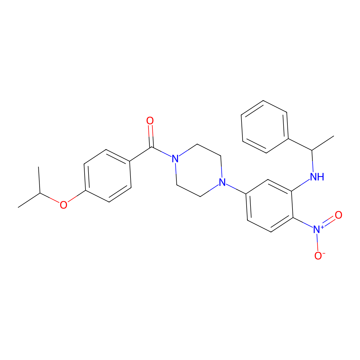 [4-[4-Nitro-3-(1-phenylethylamino)phenyl]piperazin-1-yl]-(4-propan-2-yloxyphenyl)methanone molecular structure, CAS 593237-96-8