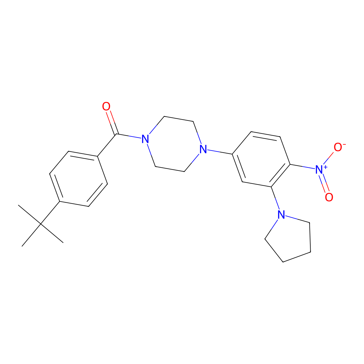 (4-Tert-butylphenyl)-[4-(4-nitro-3-pyrrolidin-1-ylphenyl)piperazin-1-yl]methanone molecular structure, CAS 593237-97-9