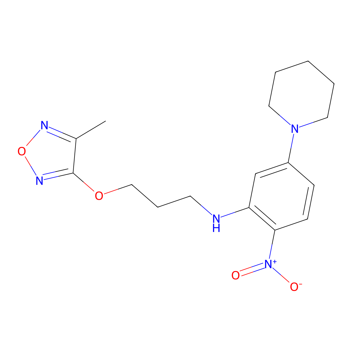 N-[3-[(4-methyl-1,2,5-oxadiazol-3-yl)oxy]propyl]-2-nitro-5-piperidin-1-ylaniline molecular structure, CAS 593237-98-0