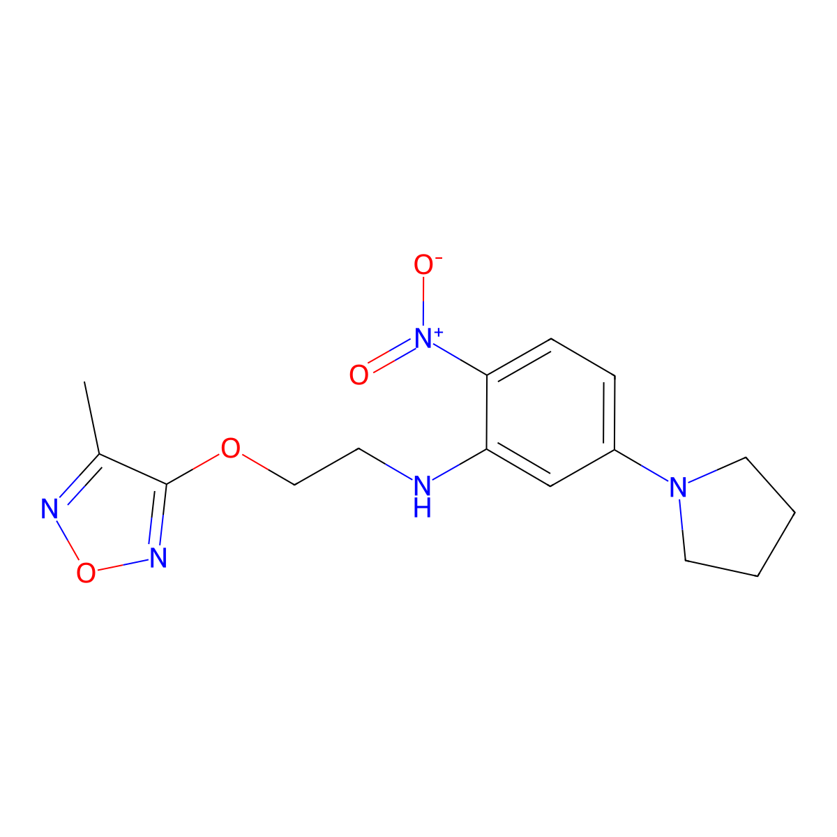 N-[2-[(4-methyl-1,2,5-oxadiazol-3-yl)oxy]ethyl]-2-nitro-5-pyrrolidin-1-ylaniline molecular structure, CAS 593238-00-7