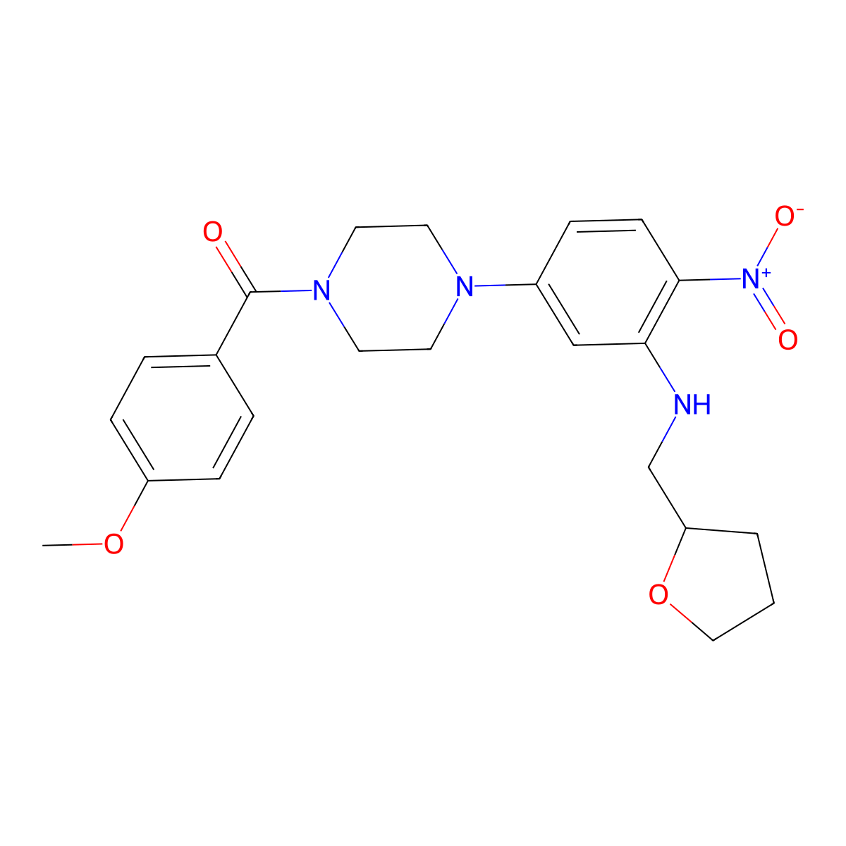 (4-Methoxyphenyl)-[4-[4-nitro-3-(oxolan-2-ylmethylamino)phenyl]piperazin-1-yl]methanone molecular structure, CAS 593238-03-0