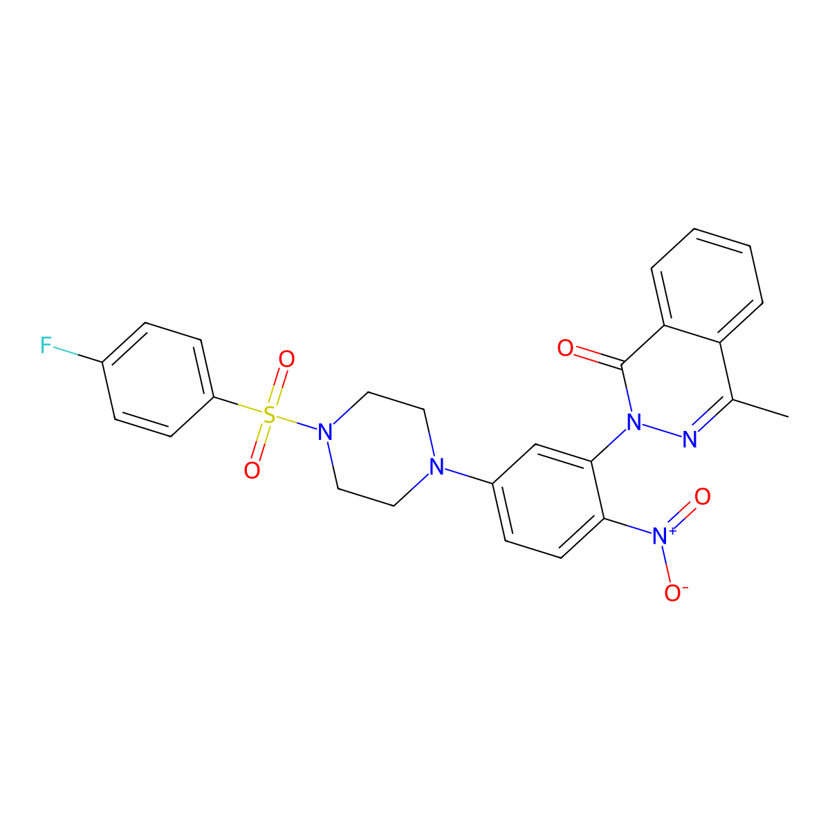 2-[5-[4-(4-Fluorophenyl)sulfonylpiperazin-1-yl]-2-nitrophenyl]-4-methylphthalazin-1-one molecular structure, CAS 593238-15-4