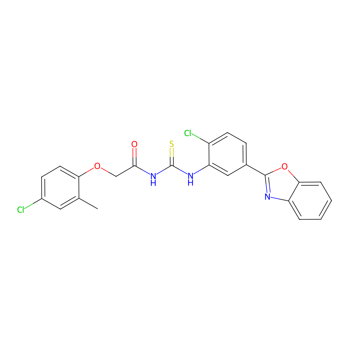 N-{[5-(1,3-benzoxazol-2-yl)-2-chlorophenyl]carbamothioyl}-2-(4-chloro-2-methylphenoxy)acetamide molecular structure, CAS 593238-43-8