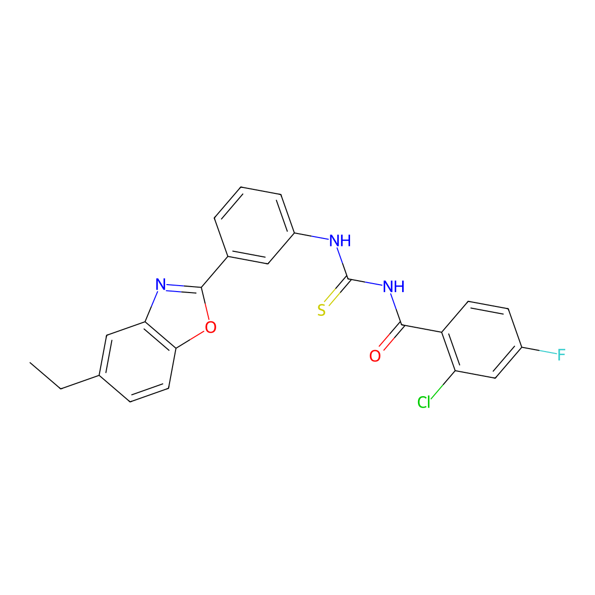 2-chloro-N-{[3-(5-ethyl-1,3-benzoxazol-2-yl)phenyl]carbamothioyl}-4-fluorobenzamide molecular structure, CAS 593238-52-9