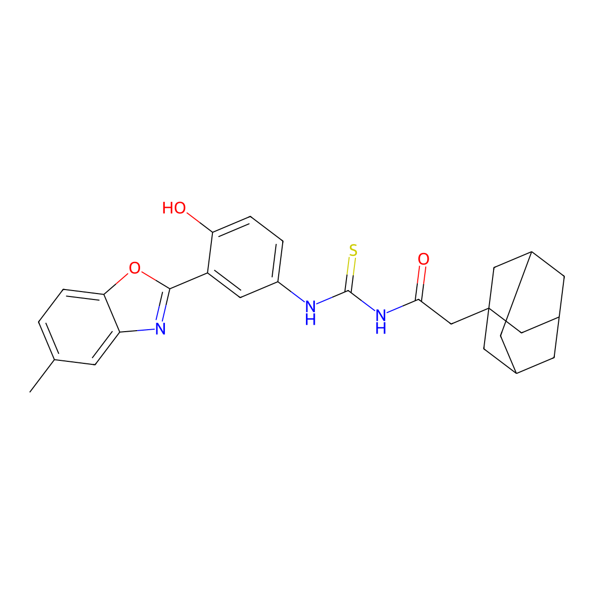 N-{[4-hydroxy-3-(5-methyl-1,3-benzoxazol-2-yl)phenyl]carbamothioyl}-2-(tricyclo[3.3.1.1~3,7~]dec-1-yl)acetamide molecular structure, CAS 593238-62-1