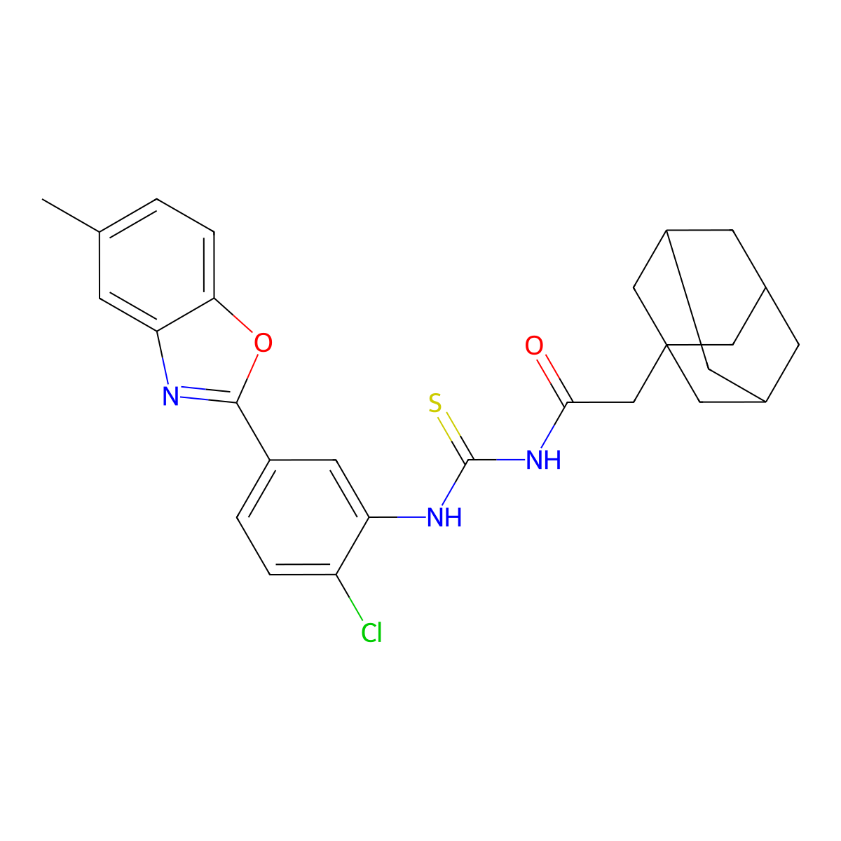 N-{[2-chloro-5-(5-methyl-1,3-benzoxazol-2-yl)phenyl]carbamothioyl}-2-(tricyclo[3.3.1.1~3,7~]dec-1-yl)acetamide molecular structure, CAS 593238-64-3