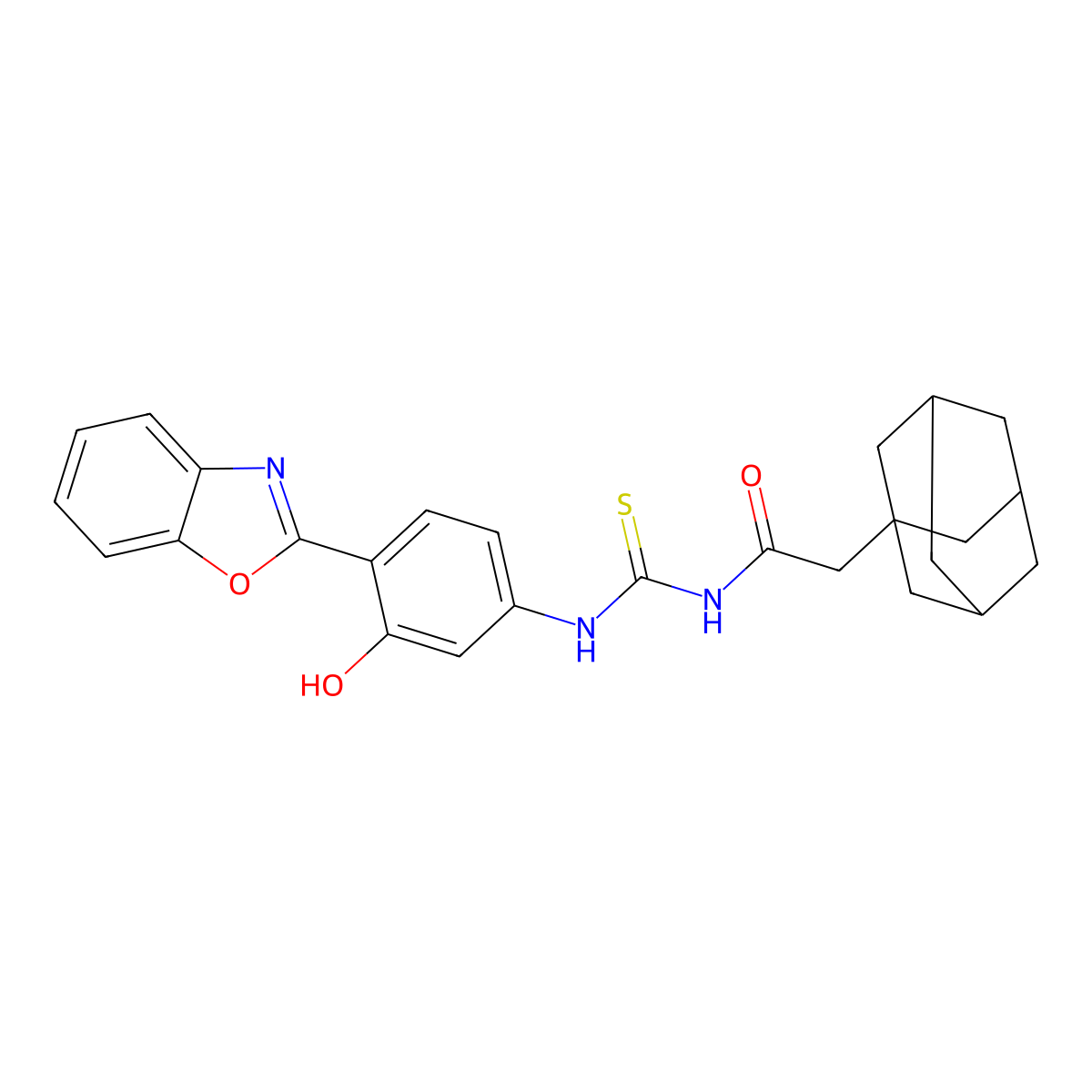 N-{[4-(1,3-benzoxazol-2-yl)-3-hydroxyphenyl]carbamothioyl}-2-(tricyclo[3.3.1.1~3,7~]dec-1-yl)acetamide molecular structure, CAS 593238-69-8