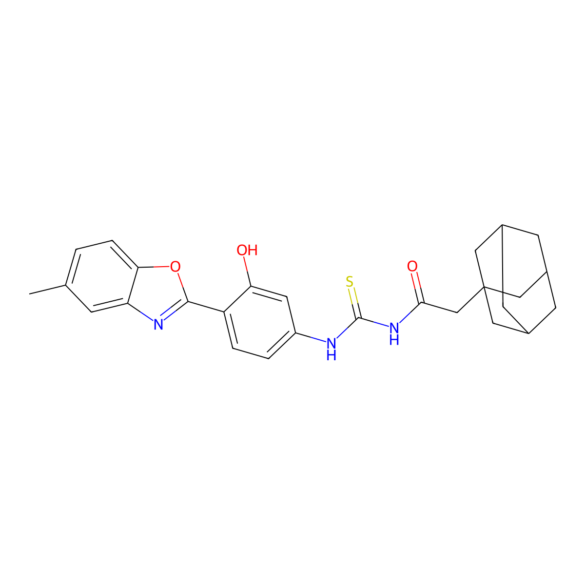 N-{[4-(5-Methyl-1,3-benzoxazol-2(3H)-ylidene)-3-oxocyclohexa-1,5-dien-1-yl]carbamothioyl}-2-(tricyclo[3.3.1.1~3,7~]decan-1-yl)acetamide molecular structure, CAS 593238-71-2