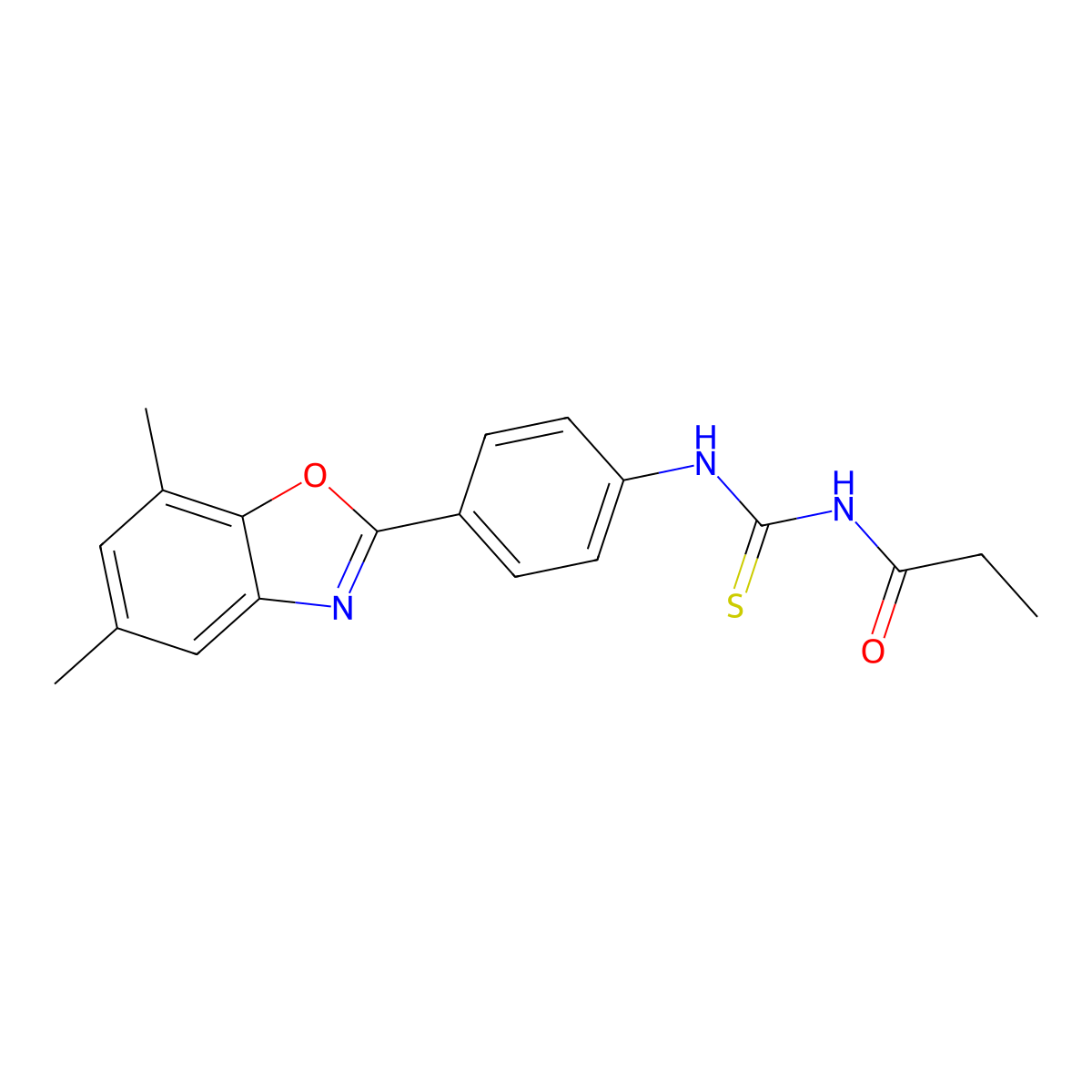 N-{[4-(5,7-dimethyl-1,3-benzoxazol-2-yl)phenyl]carbamothioyl}propanamide molecular structure, CAS 593238-73-4