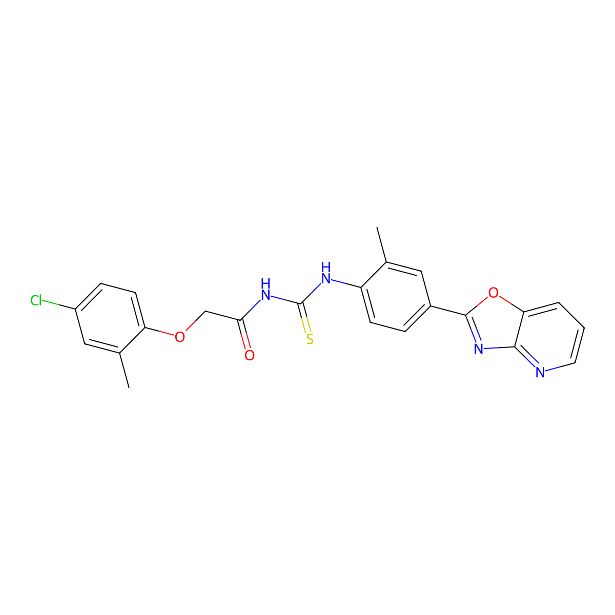 2-(4-chloro-2-methylphenoxy)-N-[[2-methyl-4-([1,3]oxazolo[4,5-b]pyridin-2-yl)phenyl]carbamothioyl]acetamide molecular structure, CAS 593238-80-3