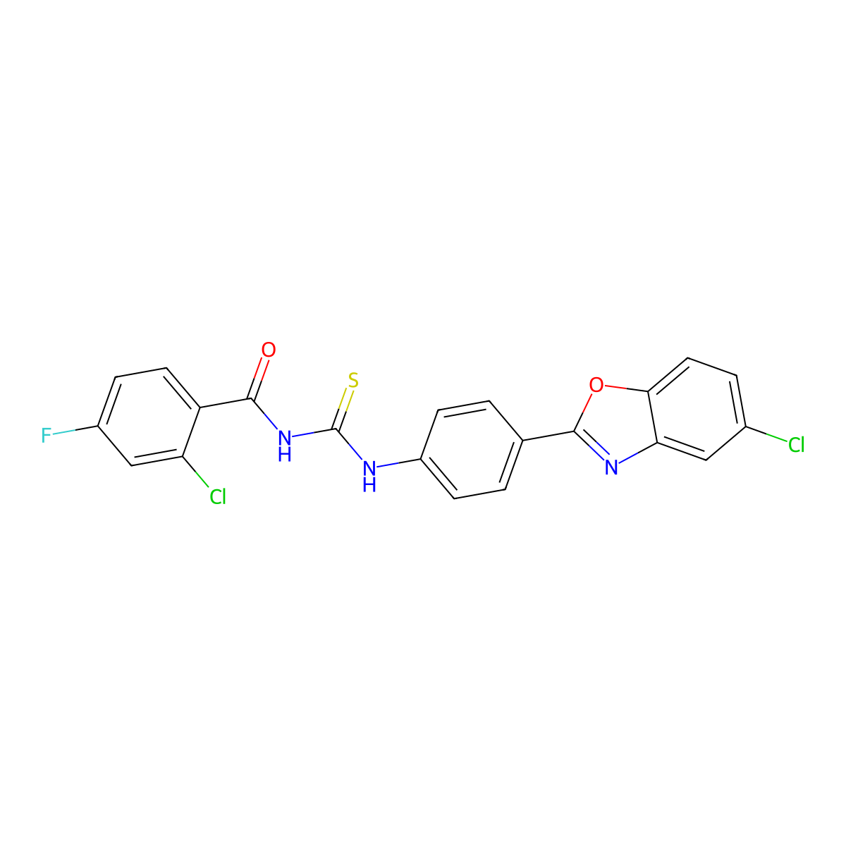 2-chloro-N-{[4-(5-chloro-1,3-benzoxazol-2-yl)phenyl]carbamothioyl}-4-fluorobenzamide molecular structure, CAS 593238-84-7